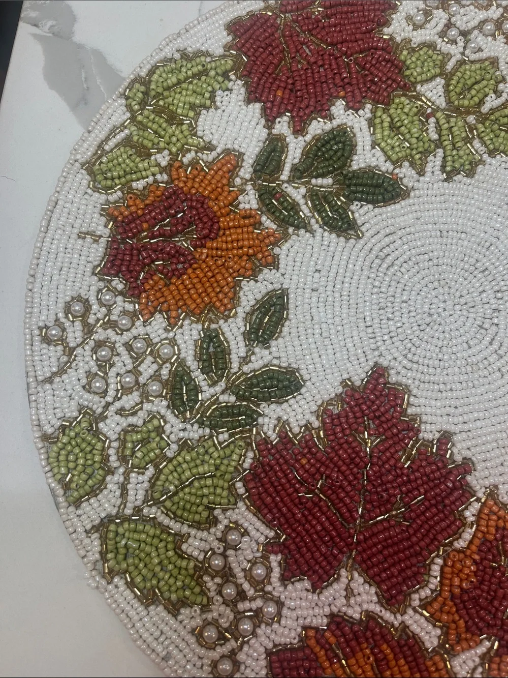 Tahari FALL LEAVES Beaded Placemat Charger 14” Multicolor Fall Thanksgiving NEW
